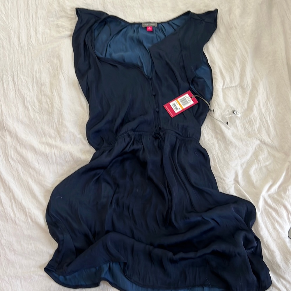 Brand new. Never worn. Vince Camuto small navy silk dress